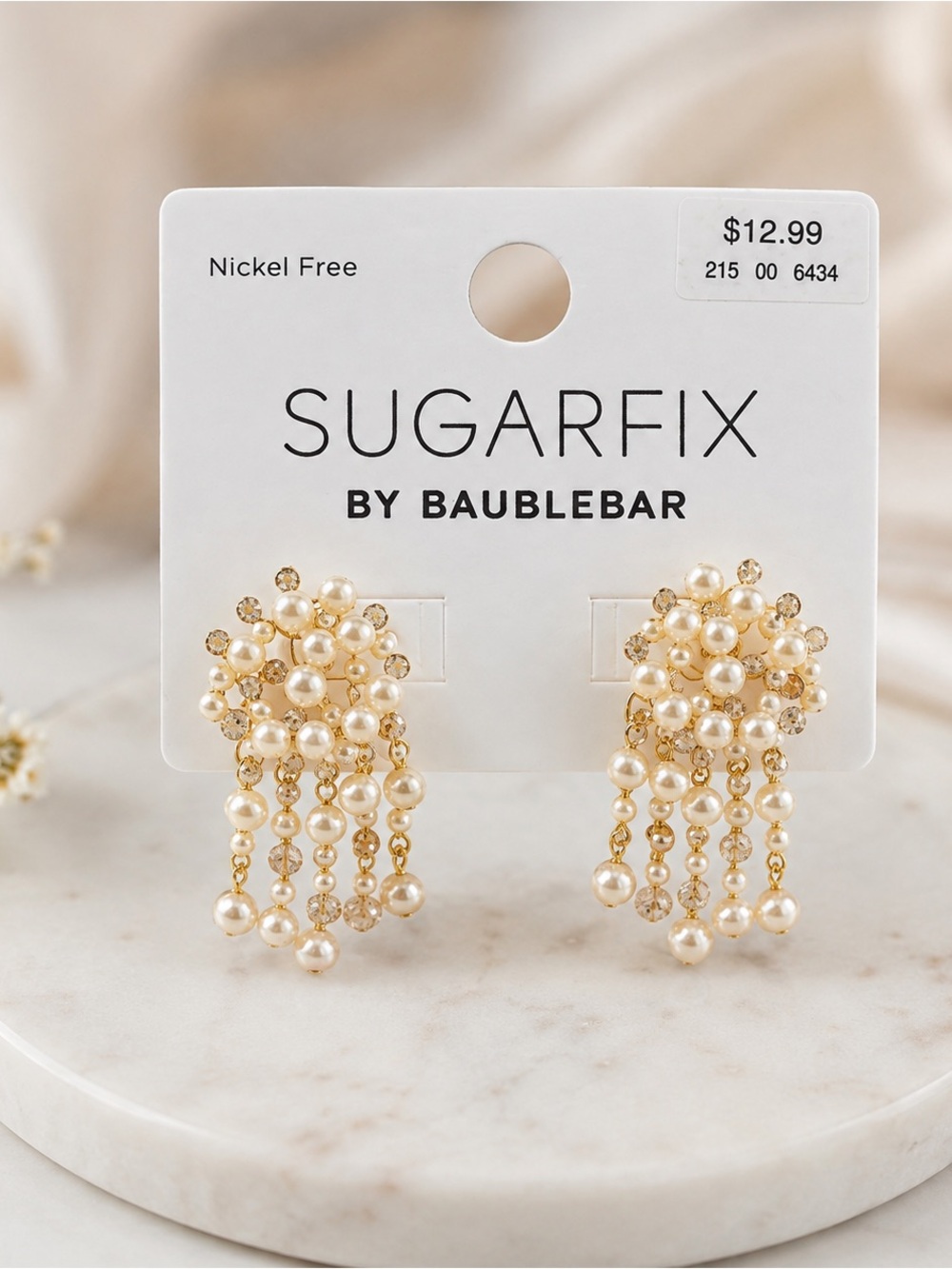 BaubleBar Gold and Cream Beaded Dangle Earrings